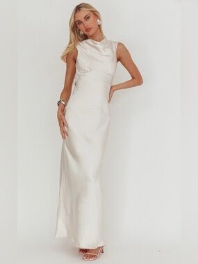 Loveland Cap Sleeve Cowl Back Midi Dress Oyster size small NWOT